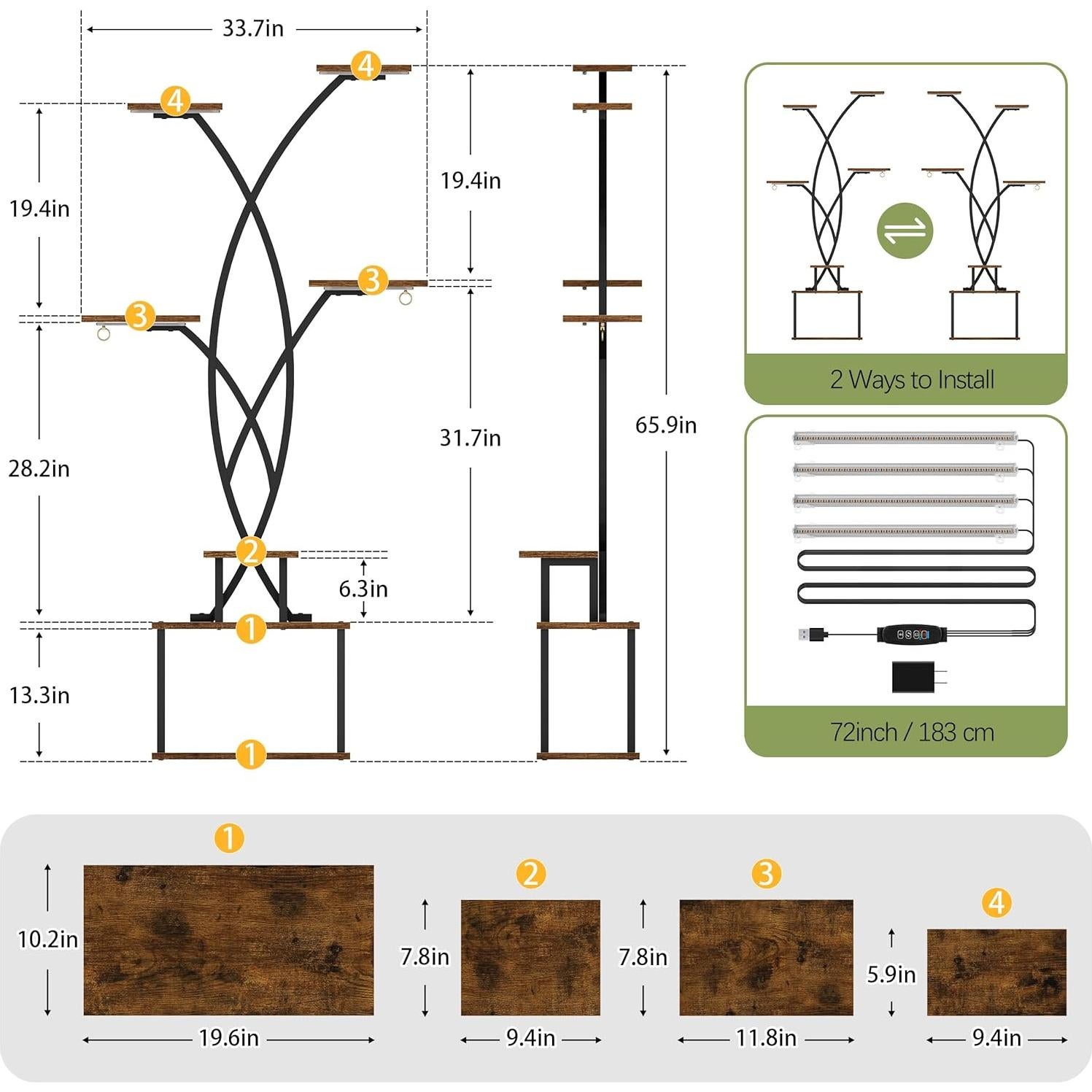 Soporte de Plantas LATIBELL 7 Niveles con Luces de Crecimiento 167 cm