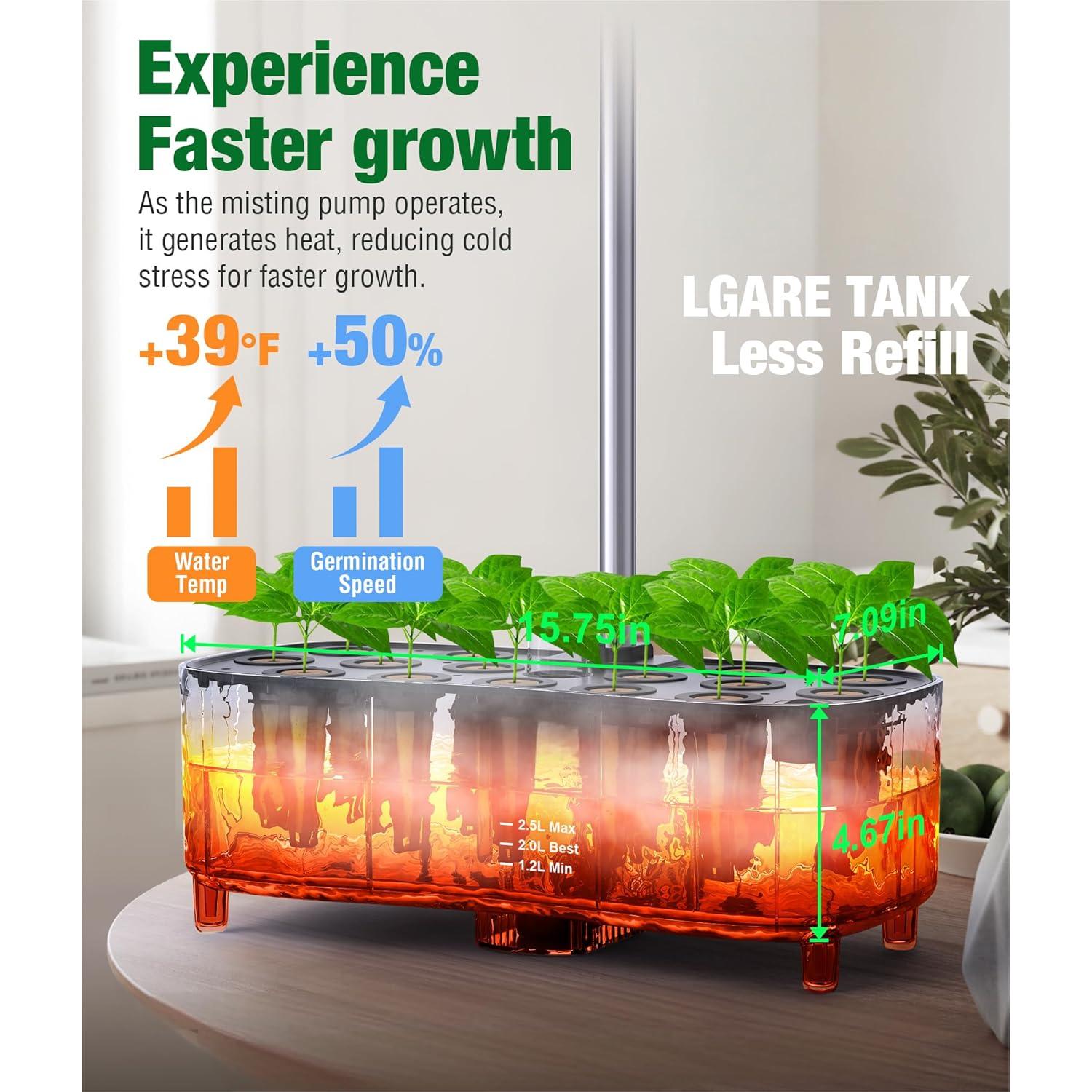 Sistema Hidropónico Misting Okayice 15 Pods 2.5L con Luz Crecimiento