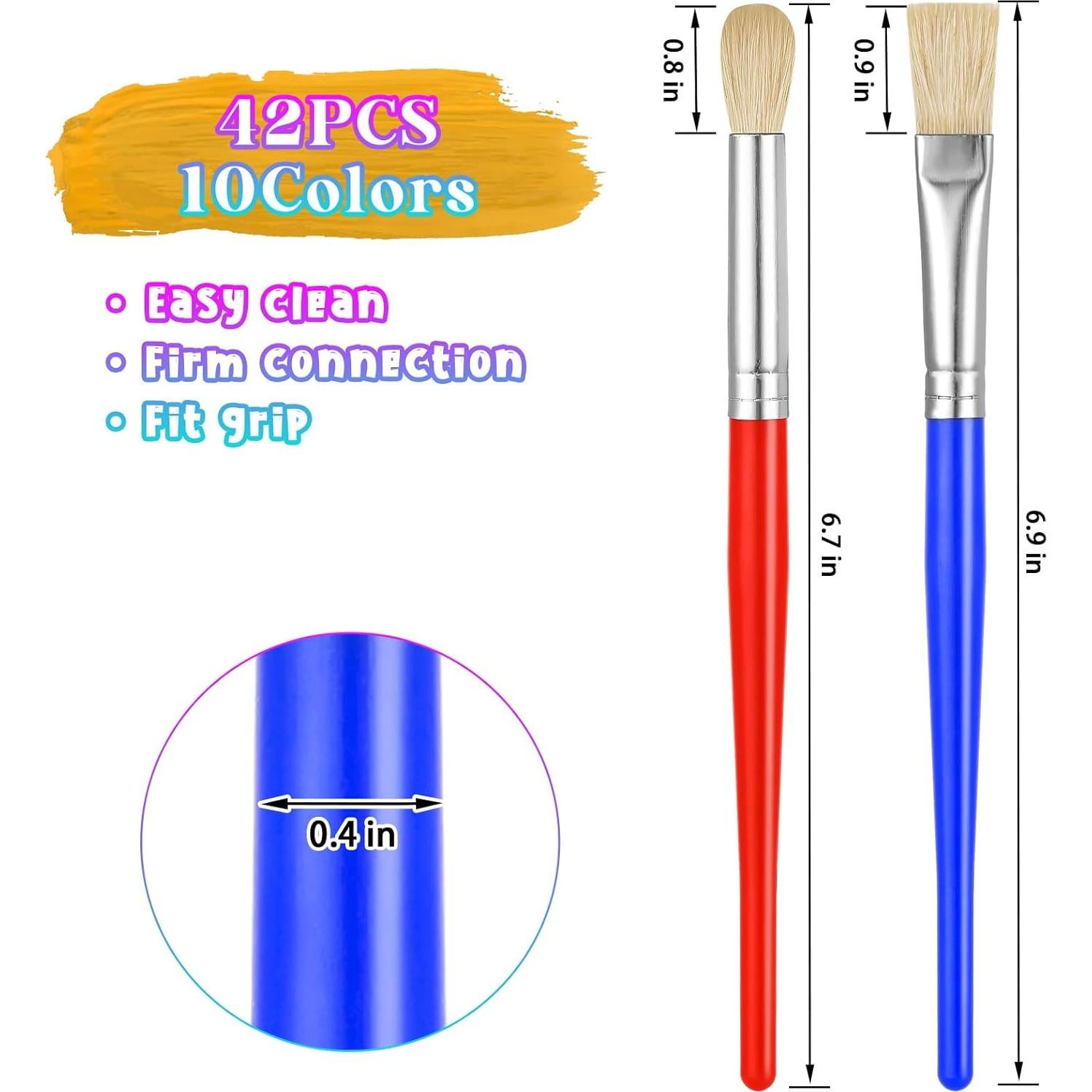 Juego de Pinceles para Niños 42 Pcs - Fáciles de Limpiar y Sostener
