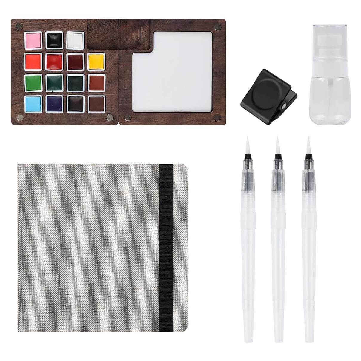 Juego de Acuarelas Portátil AYZAR con Cuaderno y Pinceles