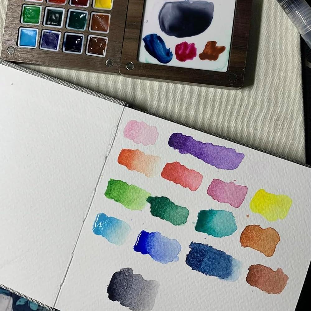 Juego de Acuarelas Portátil AYZAR con Cuaderno y Pinceles