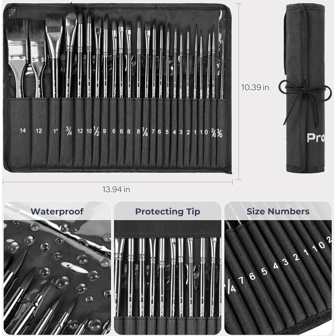 Juego de 24 Pinceles de Acuarela NICPRO con Funda de Tela