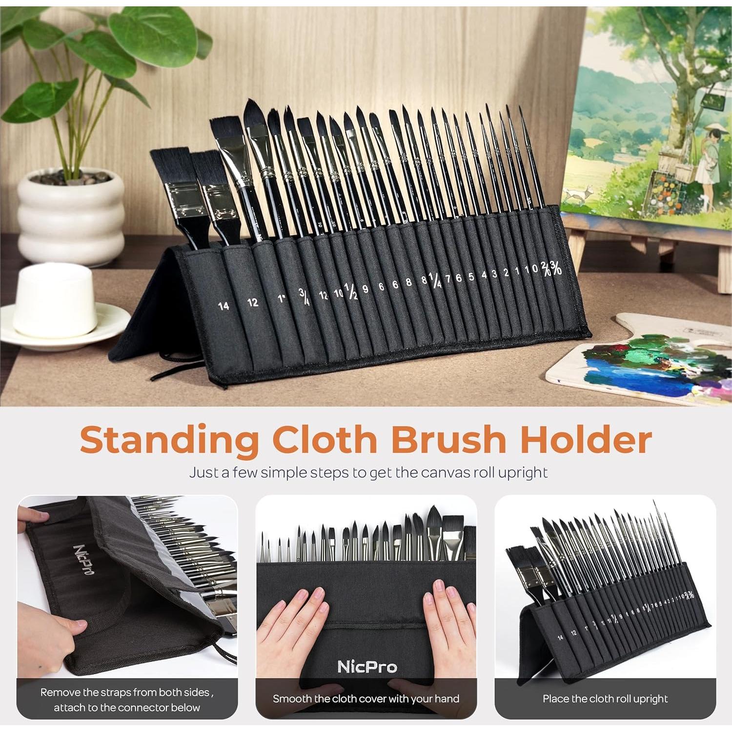 Juego de 24 Pinceles de Acuarela NICPRO con Funda de Tela