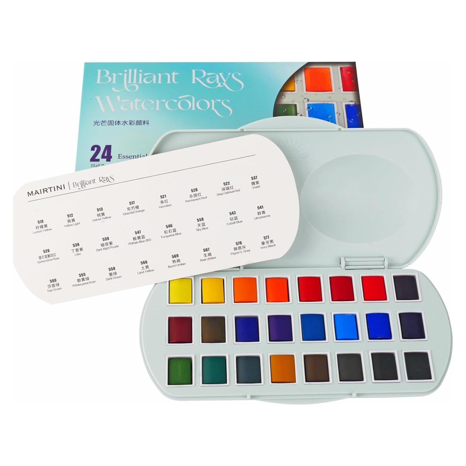 Set de Acuarelas Mairtini Academia 24 Colores Ovalados Portátil