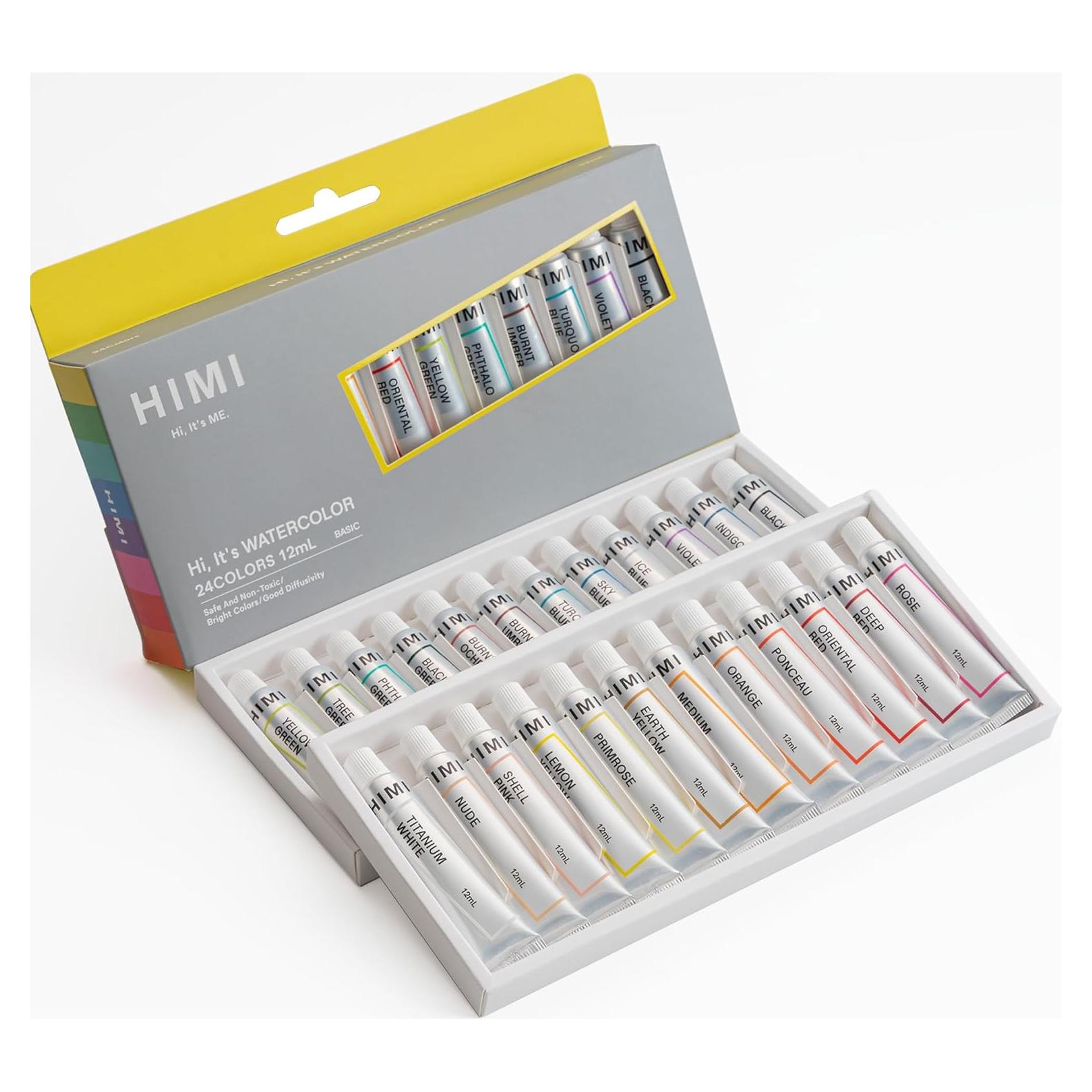 Set de Pintura Acuarela HIMI 24 Colores 12ml Tubos No Tóxicos