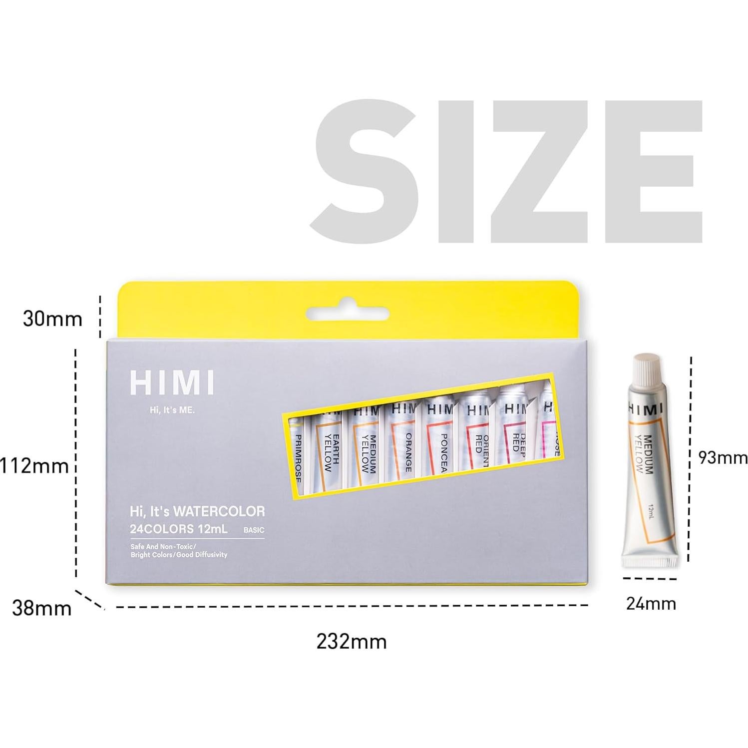 Set de Pintura Acuarela HIMI 24 Colores 12ml Tubos No Tóxicos