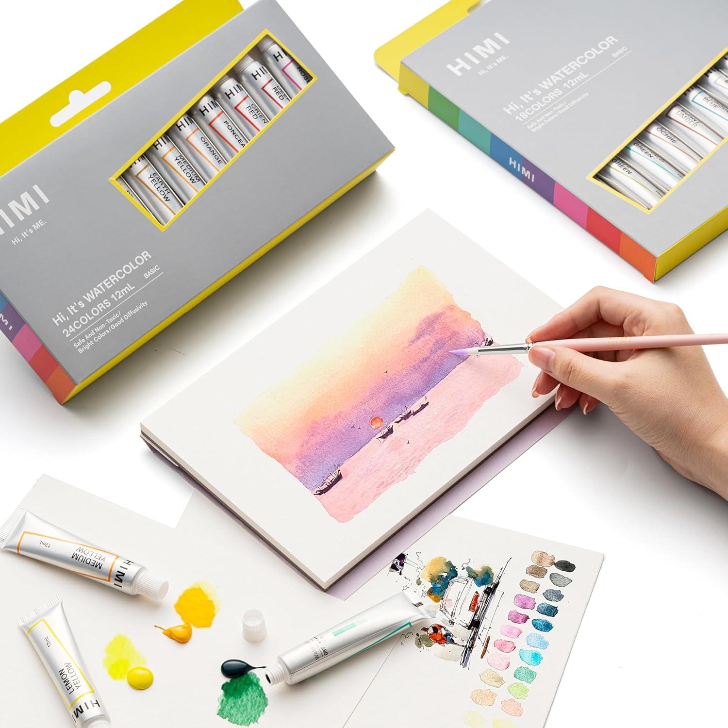 Set de Pintura Acuarela HIMI 24 Colores 12ml Tubos No Tóxicos