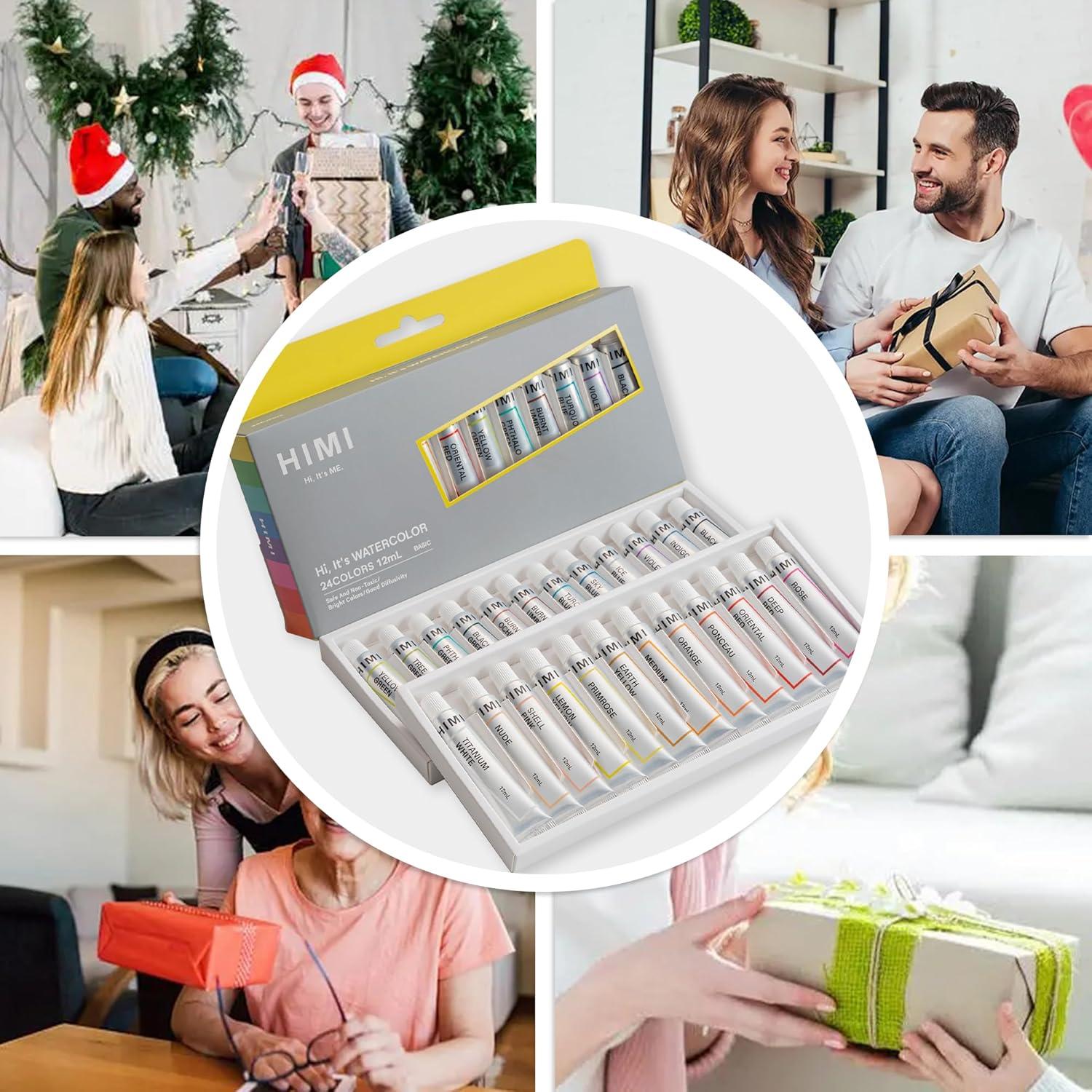 Set de Pintura Acuarela HIMI 24 Colores 12ml Tubos No Tóxicos