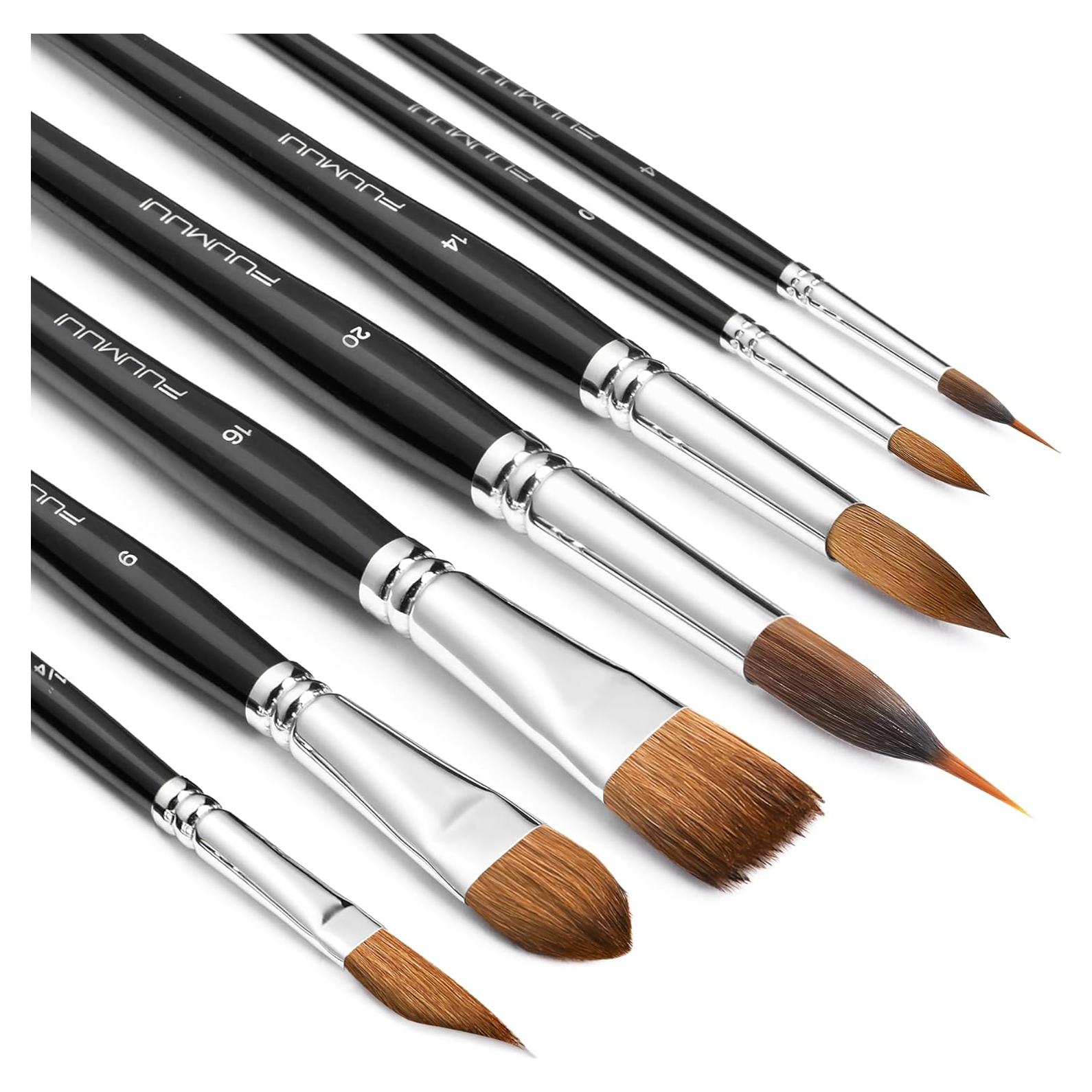 Juego de 7 Pinceles Acuarelables Fuumuui - Sable, Punta Redonda y Más