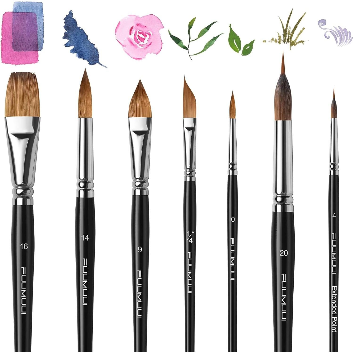 Juego de 7 Pinceles Acuarelables Fuumuui - Sable, Punta Redonda y Más