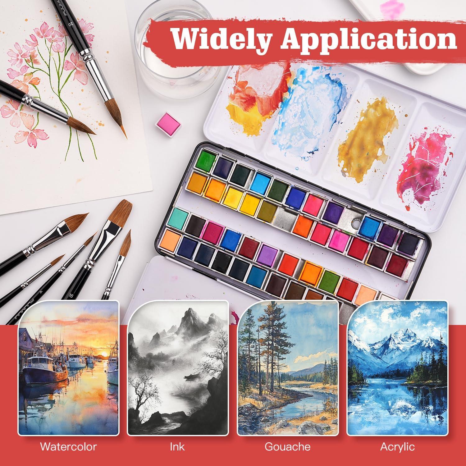 Juego de 7 Pinceles Acuarelables Fuumuui - Sable, Punta Redonda y Más