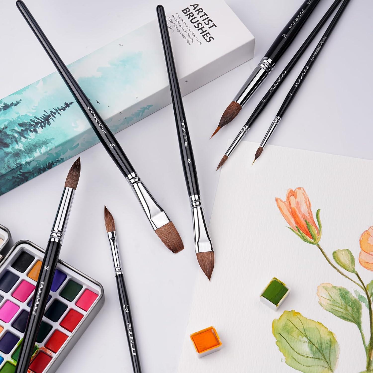 Juego de 7 Pinceles Acuarelables Fuumuui - Sable, Punta Redonda y Más