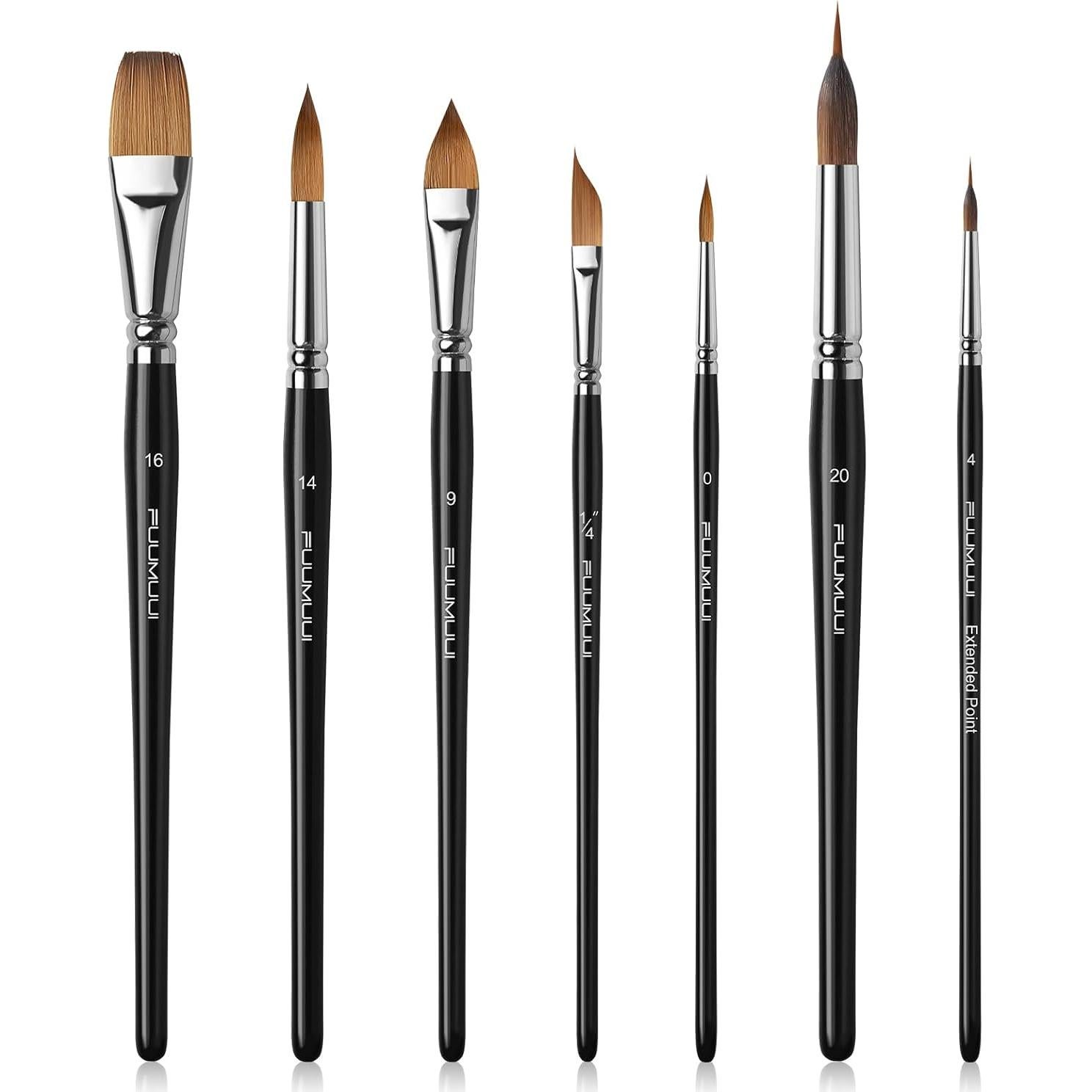 Juego de 7 Pinceles Acuarelables Fuumuui - Sable, Punta Redonda y Más
