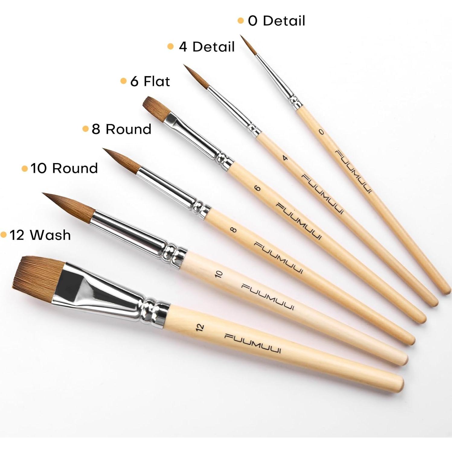 Set de Pinceles de Acuarela de Sable Fuumuui 6pcs Viaje