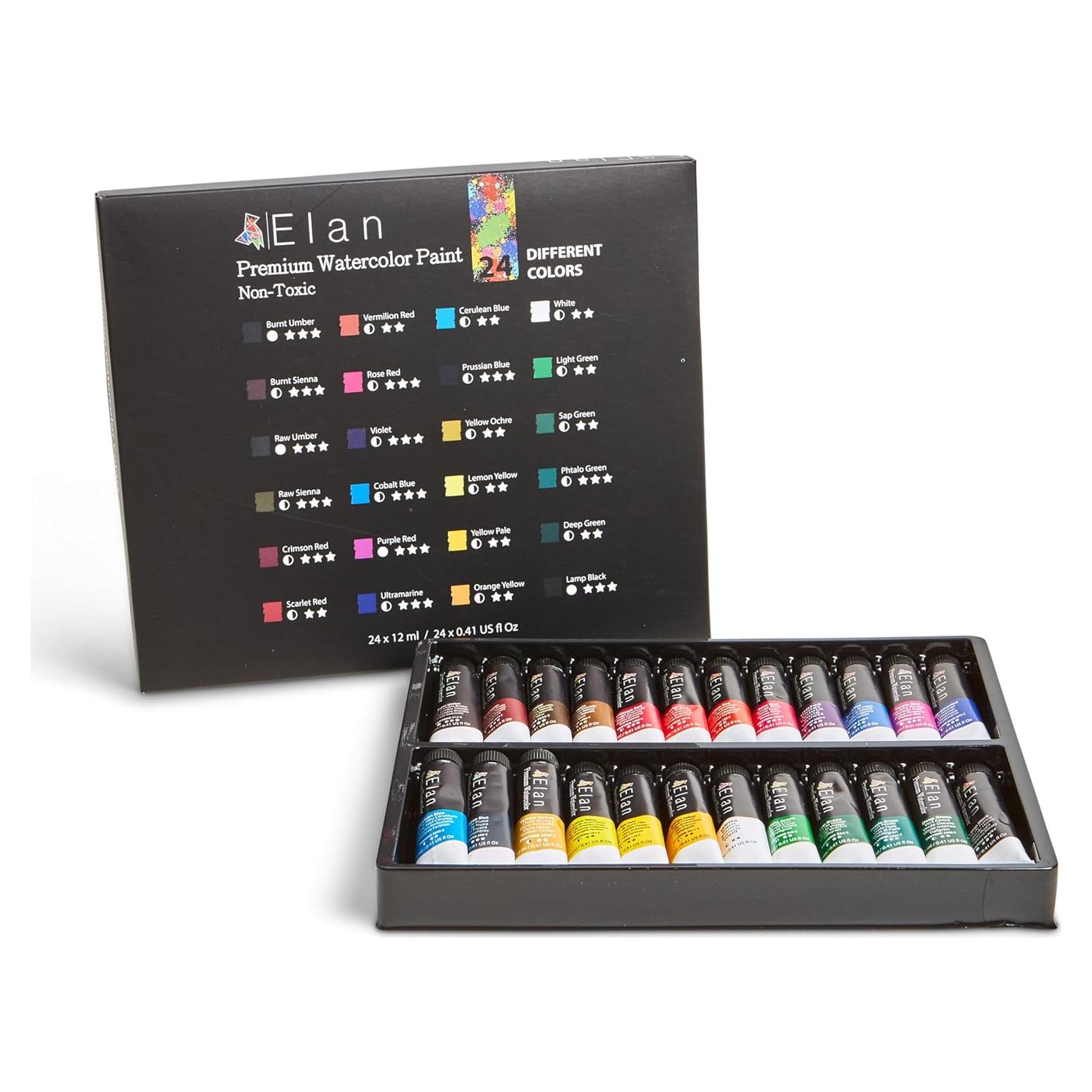 Juego de Pintura Acuarela Profesional Elan 24 Tubos 11.8ml No Tóxicos