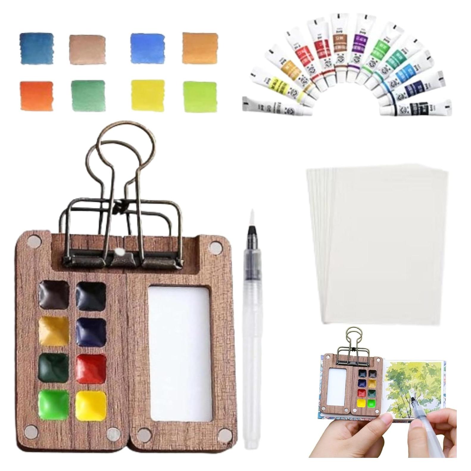 Kit de Acuarelas Portátil Genérico con 12 Colores y Bloc