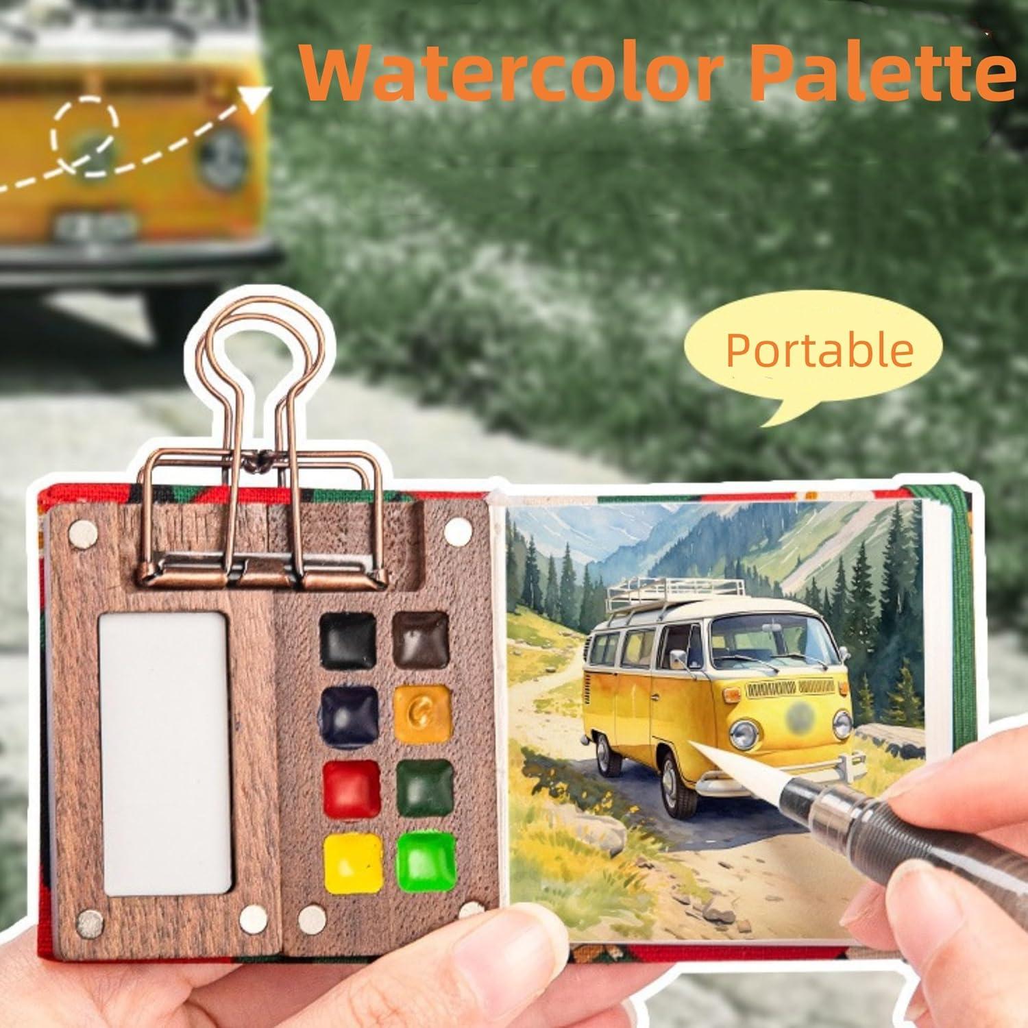 Kit de Acuarelas Portátil Genérico con 12 Colores y Bloc