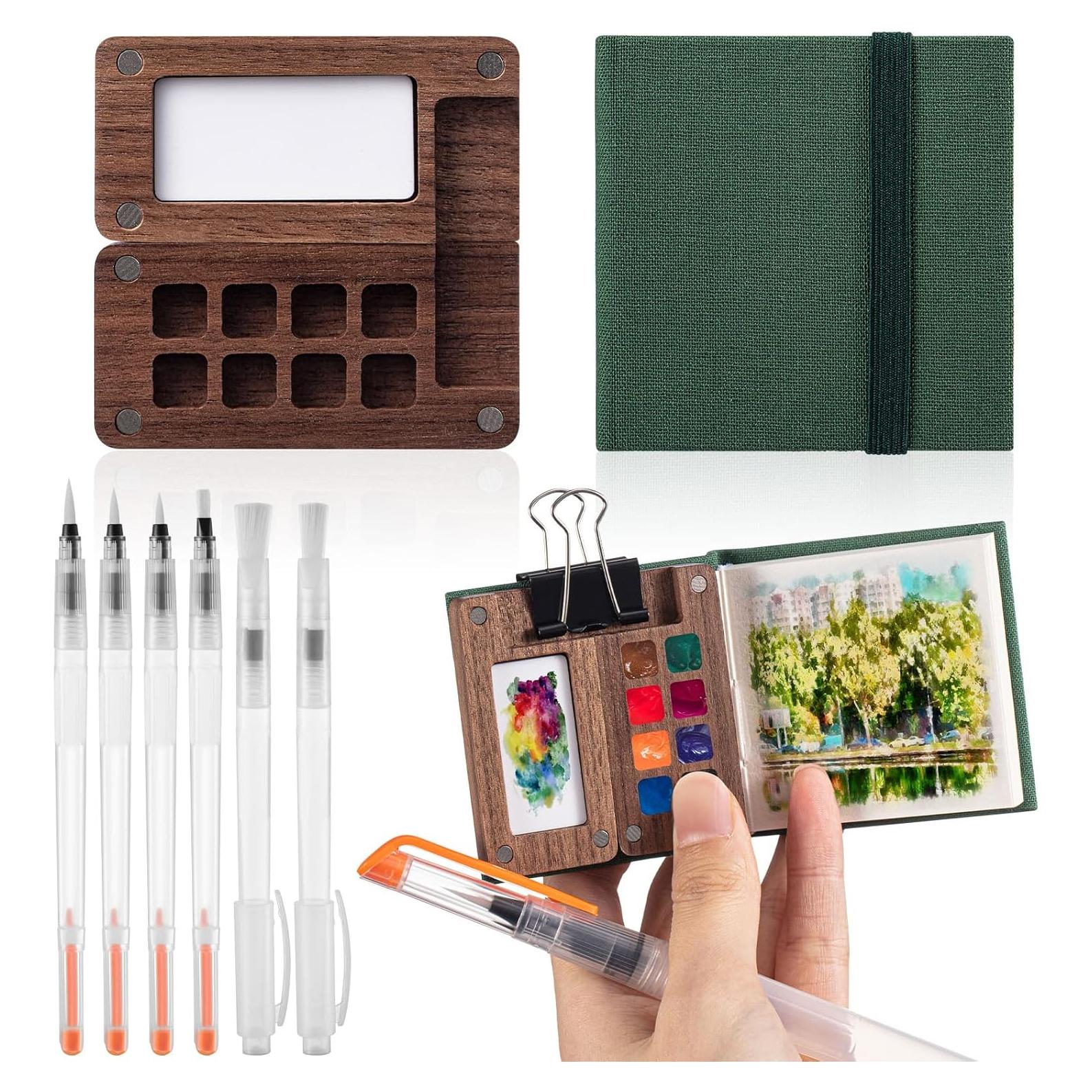 Set de Acuarela Portátil Qilery con Pinceles y Bloc Verde Pino