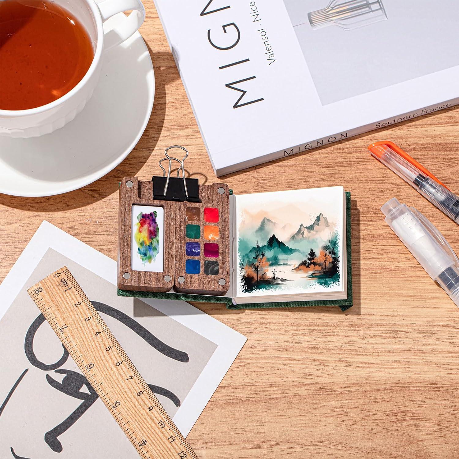 Set de Acuarela Portátil Qilery con Pinceles y Bloc Verde Pino