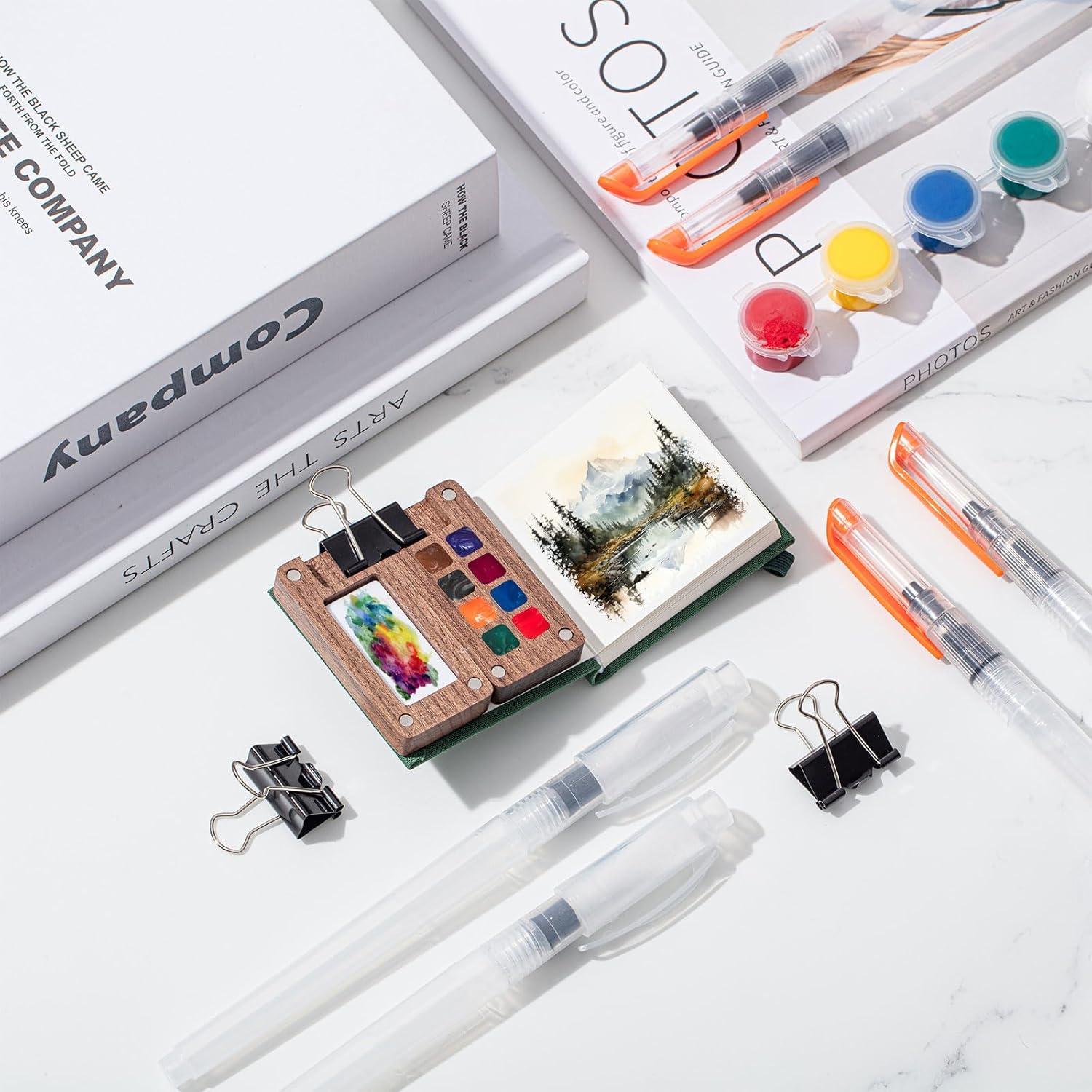 Set de Acuarela Portátil Qilery con Pinceles y Bloc Verde Pino