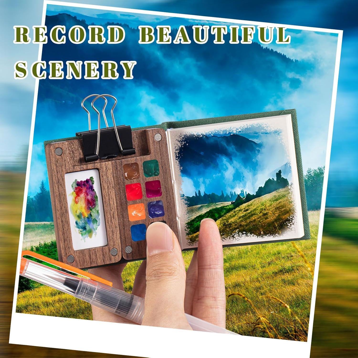 Set de Acuarela Portátil Qilery con Pinceles y Bloc Verde Pino