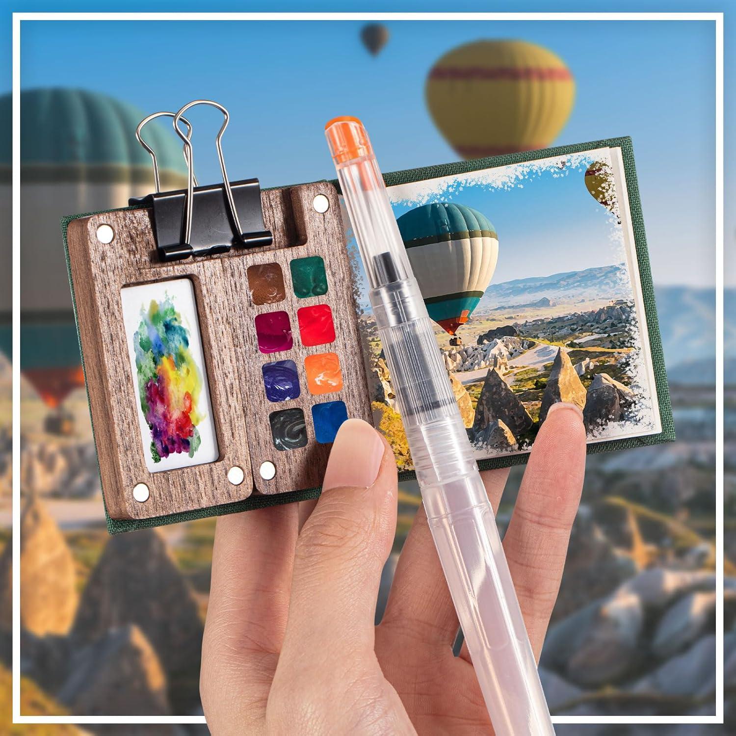 Set de Acuarela Portátil Qilery con Pinceles y Bloc Verde Pino