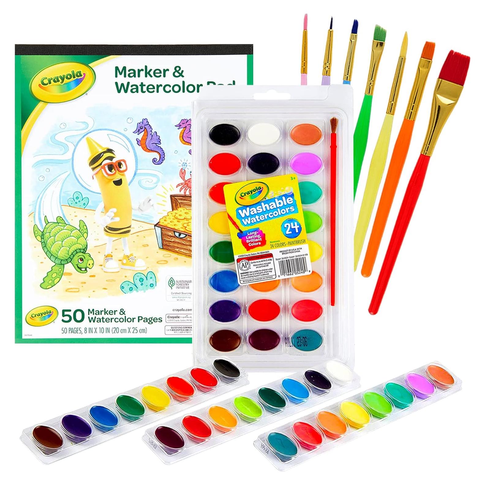 Juego de Pintura Acuarela The Mega Deals - 24 Colores, 50 Hojas, 7 Pinceles