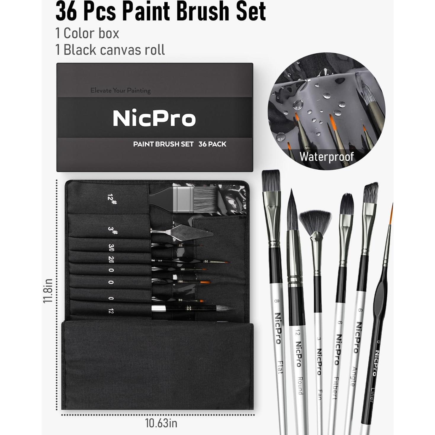 Conjunto de Pinceles de Pintura Nicpro 36 Piezas con Cuchillo
