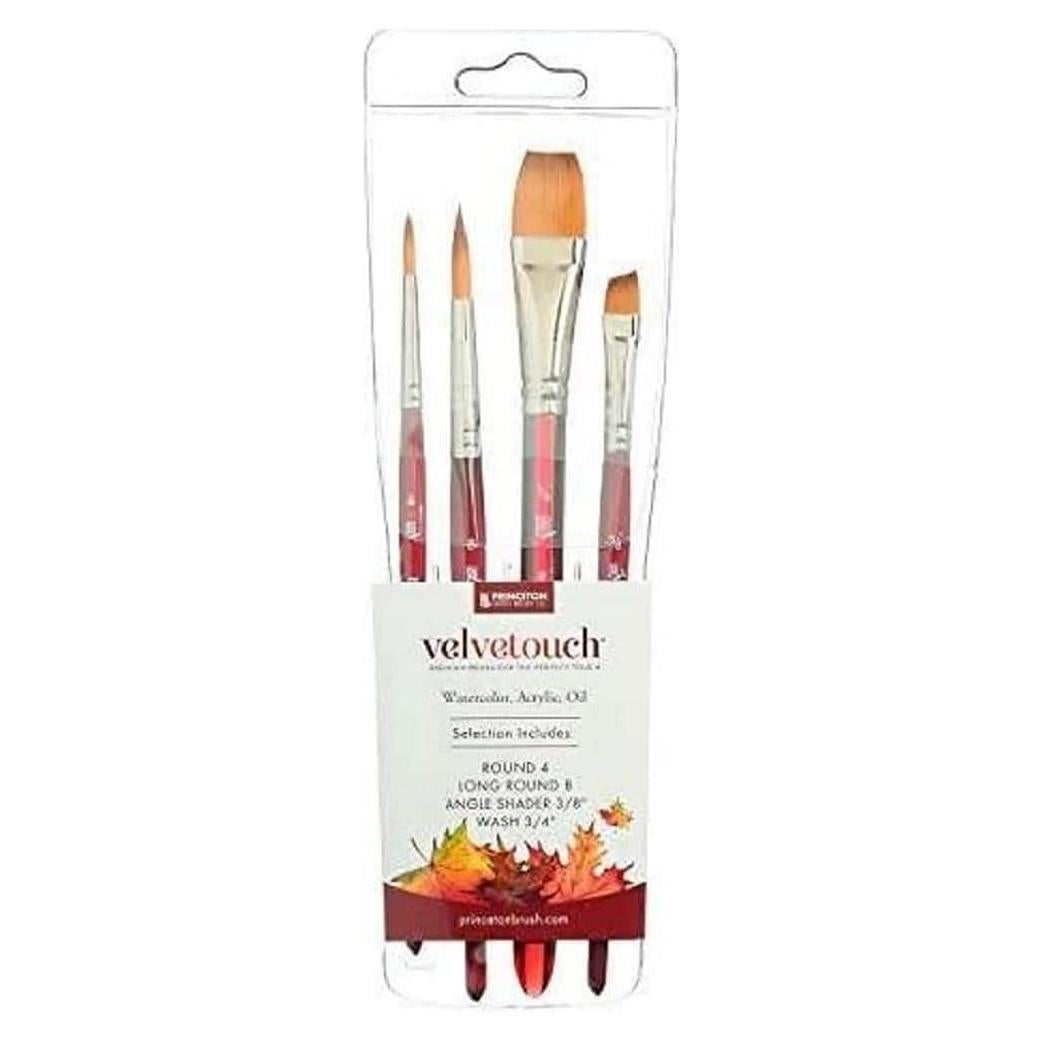 Set de 4 Pinceles Sintéticos Princeton Velvetouch para Acrílico y Óleo