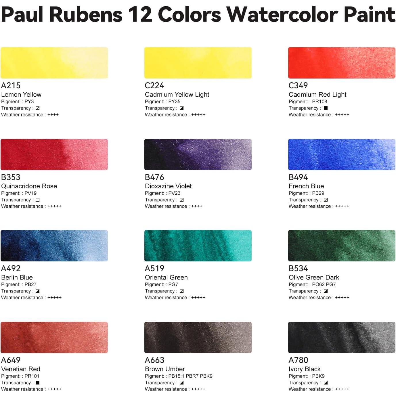 Juego de Acuarelas Paul Rubens 12 Colores Vibrantes Portátil