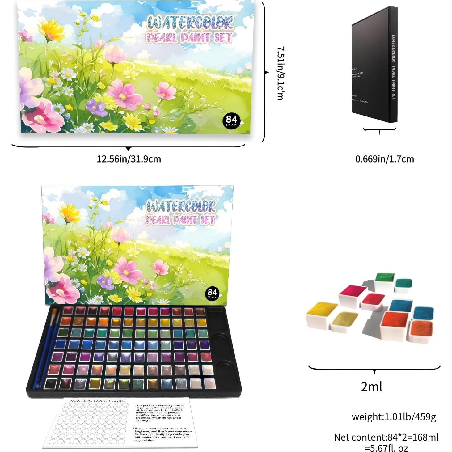 Set de Pintura Acuarela Metálica YZYBFUQ 84 Colores 2ml