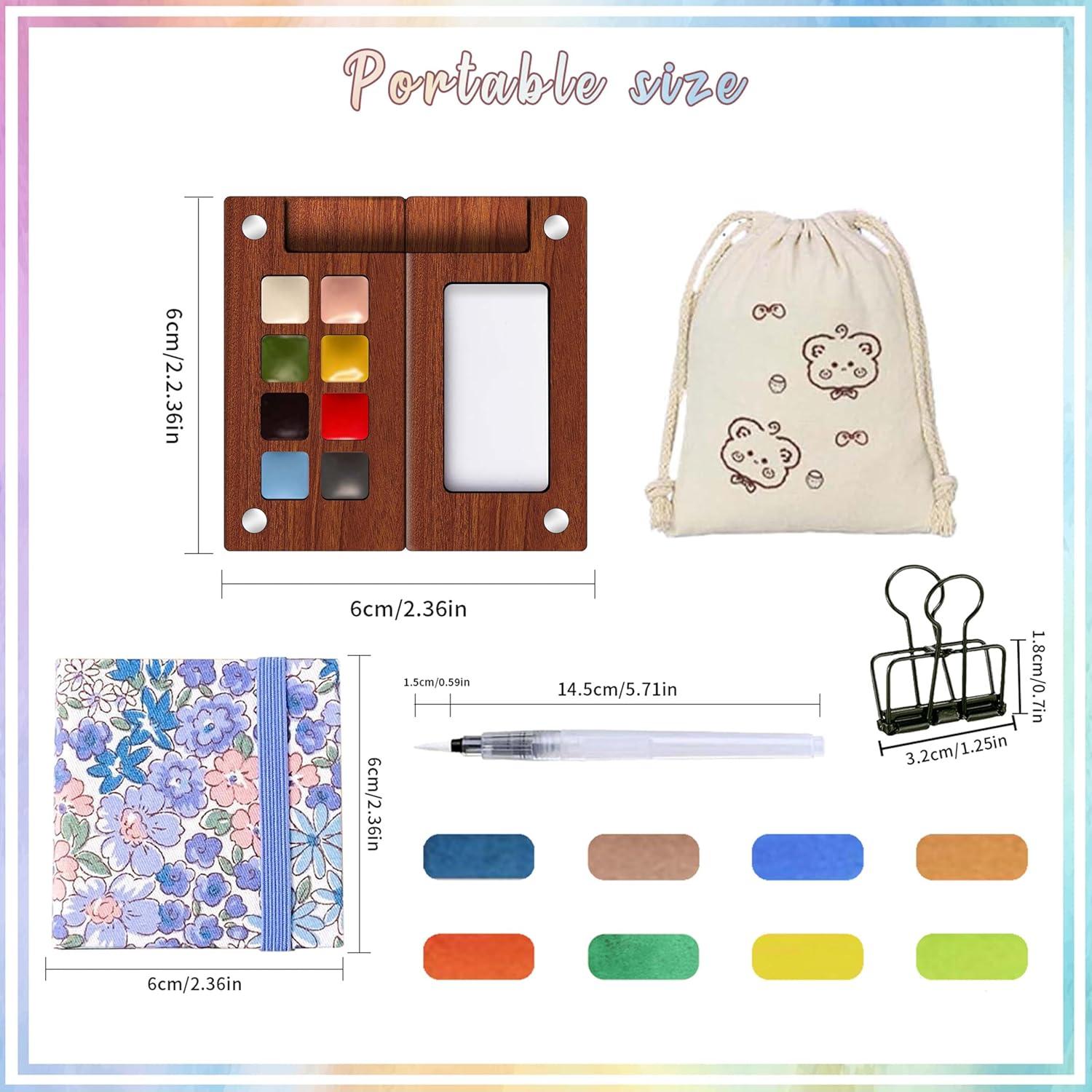 Mini Kit de Acuarela Portátil Gootxusk 8 Colores 5.8cm