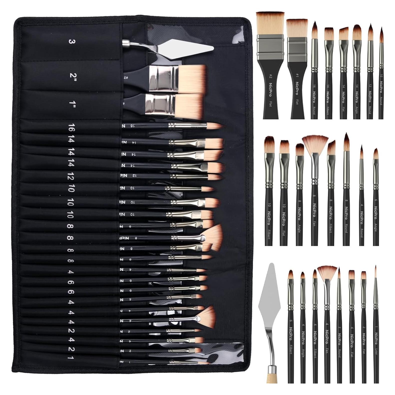 Conjunto de Pinceles de Pintura Nicpro 26pcs Nylon para Acrílico y Acuarela