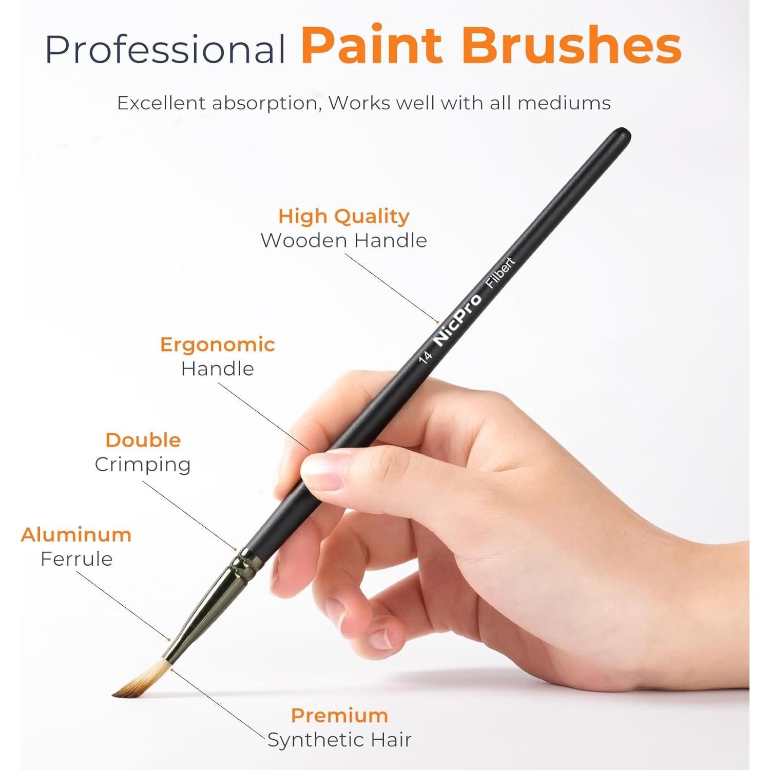 Conjunto de Pinceles de Pintura Nicpro 26pcs Nylon para Acrílico y Acuarela