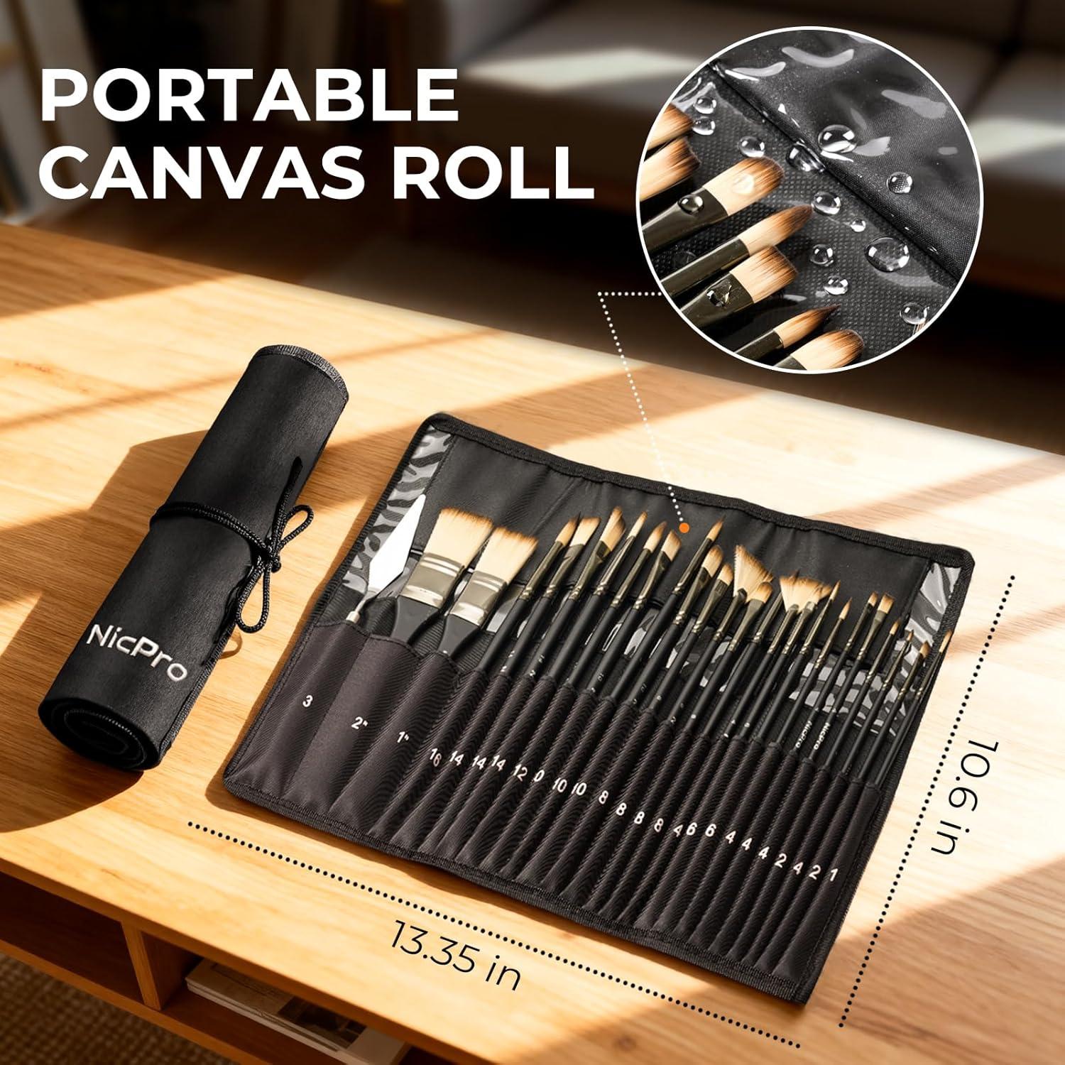 Conjunto de Pinceles de Pintura Nicpro 26pcs Nylon para Acrílico y Acuarela