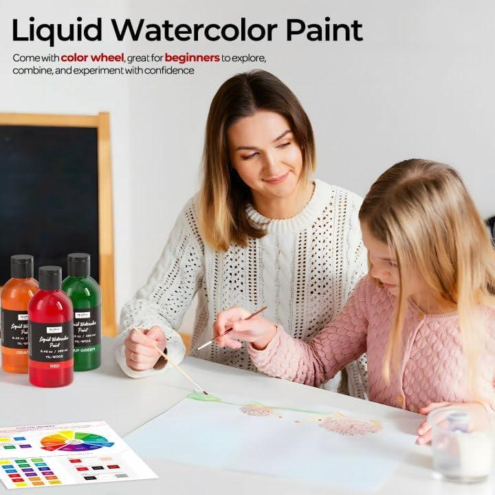 Juego de Pintura Acuarela Líquida Nicpro 12 Colores 250 ml