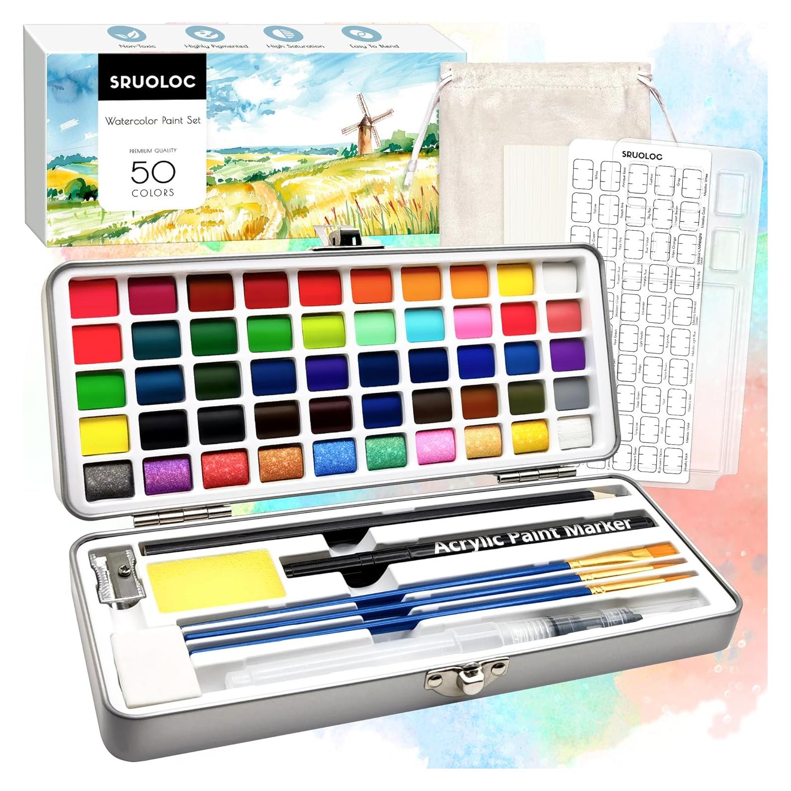 Juego de Pintura Acuarela SRUOLOC 50 Colores con Estuche Portátil