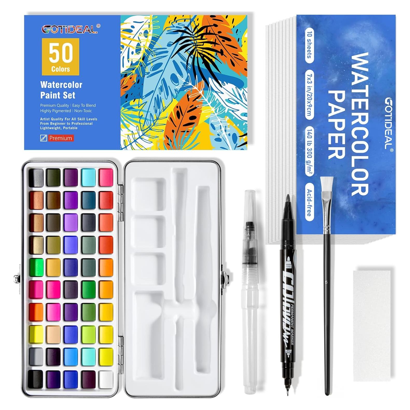 Juego de Pintura Acuarela GOTIDEAL 50 Colores Vivos Portátil