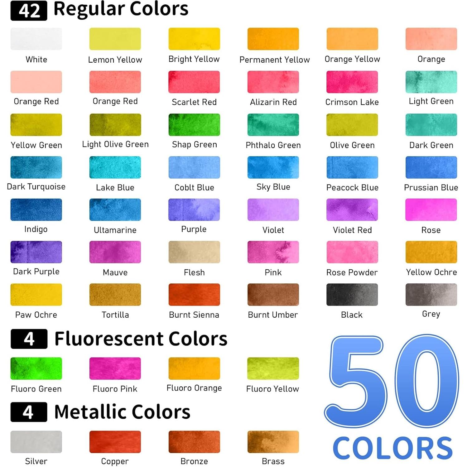 Juego de Pintura Acuarela GOTIDEAL 50 Colores Vivos Portátil