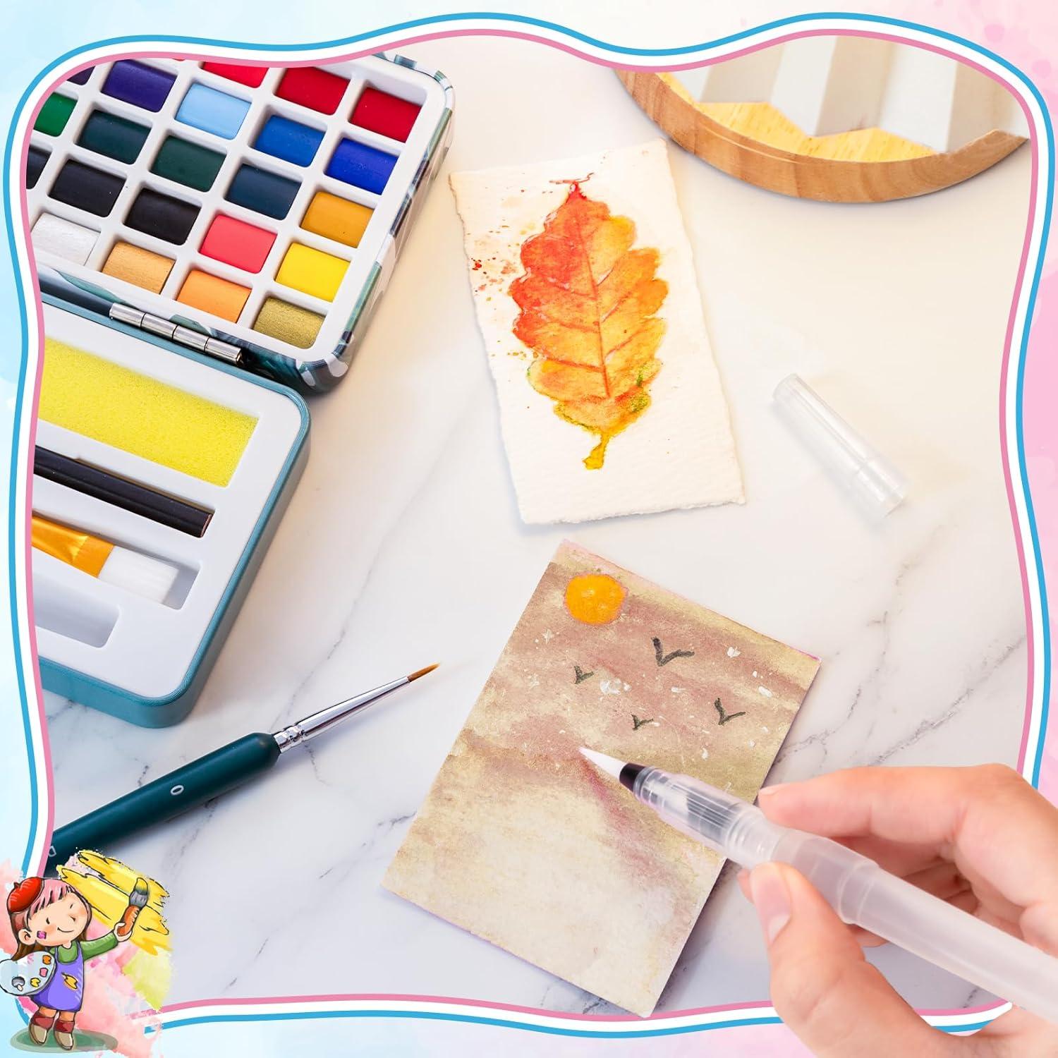 Juego de Pintura Acuarela Prudiut 50 Colores con Pinceles y Papel