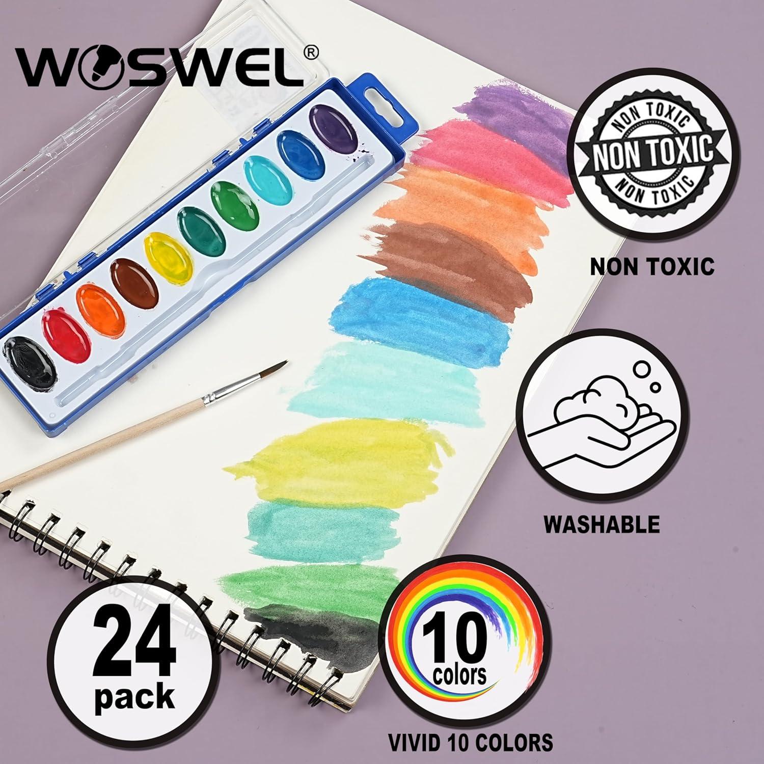Juego de Pinturas Acuarelables WOSWEL 10 Colores Lavables 24 Pzs