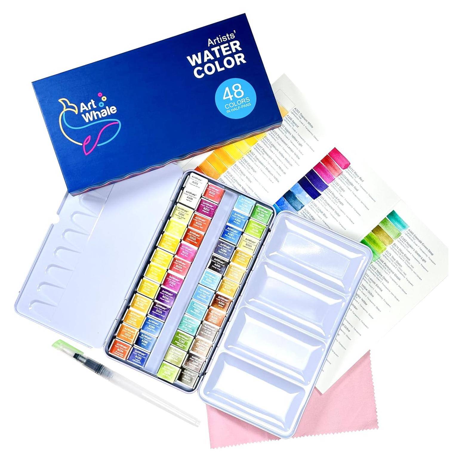 Juego de Acuarelas Art Whale 48 Colores en Caja de Metal