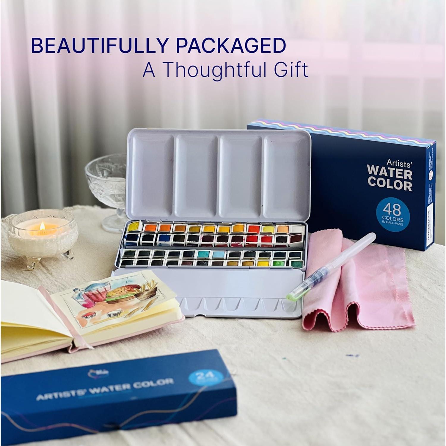 Juego de Acuarelas Art Whale 48 Colores en Caja de Metal