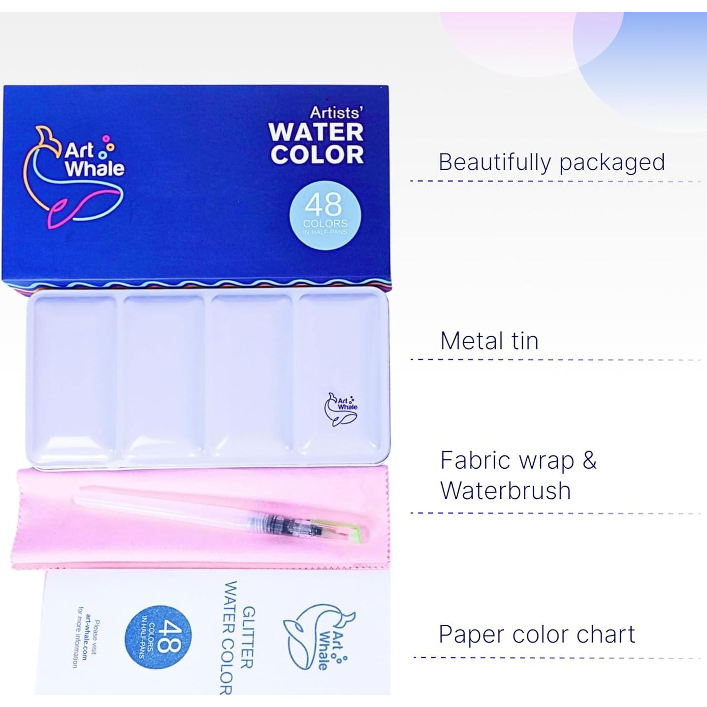 Juego de Acuarelas Art Whale 48 Colores en Caja de Metal