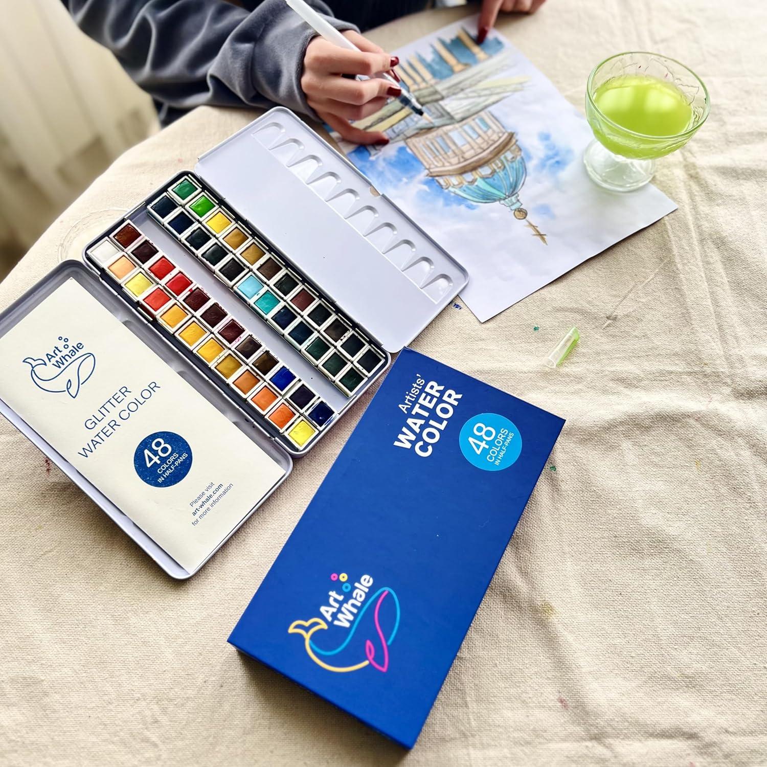 Juego de Acuarelas Art Whale 48 Colores en Caja de Metal