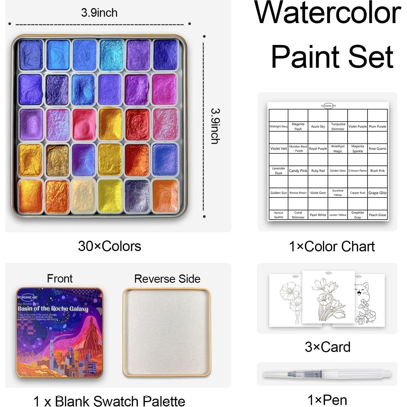 Set de Pinturas Acuareladas Metálicas FURGANG ART 30 Colores