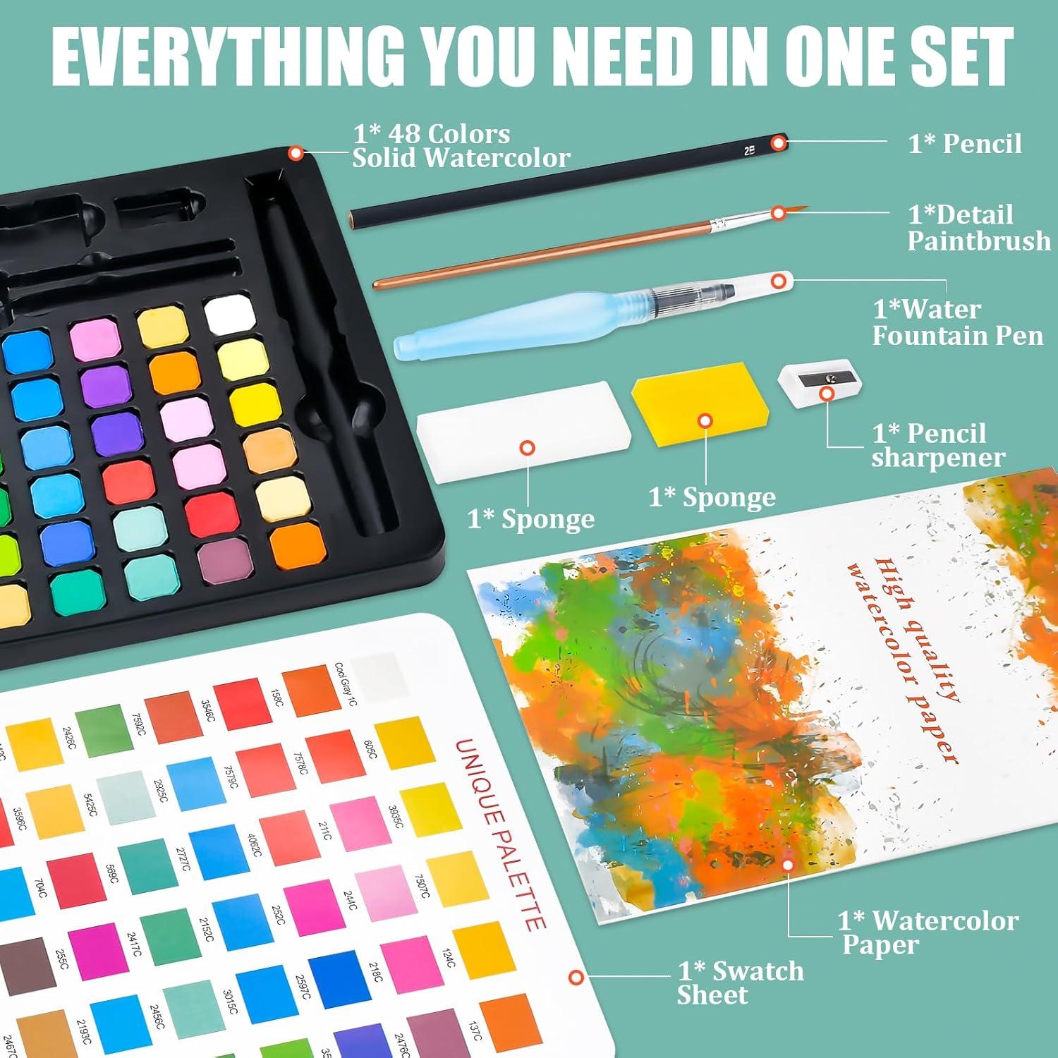 Set de Pintura Acuarela Casleevf 48 Colores No Tóxicos