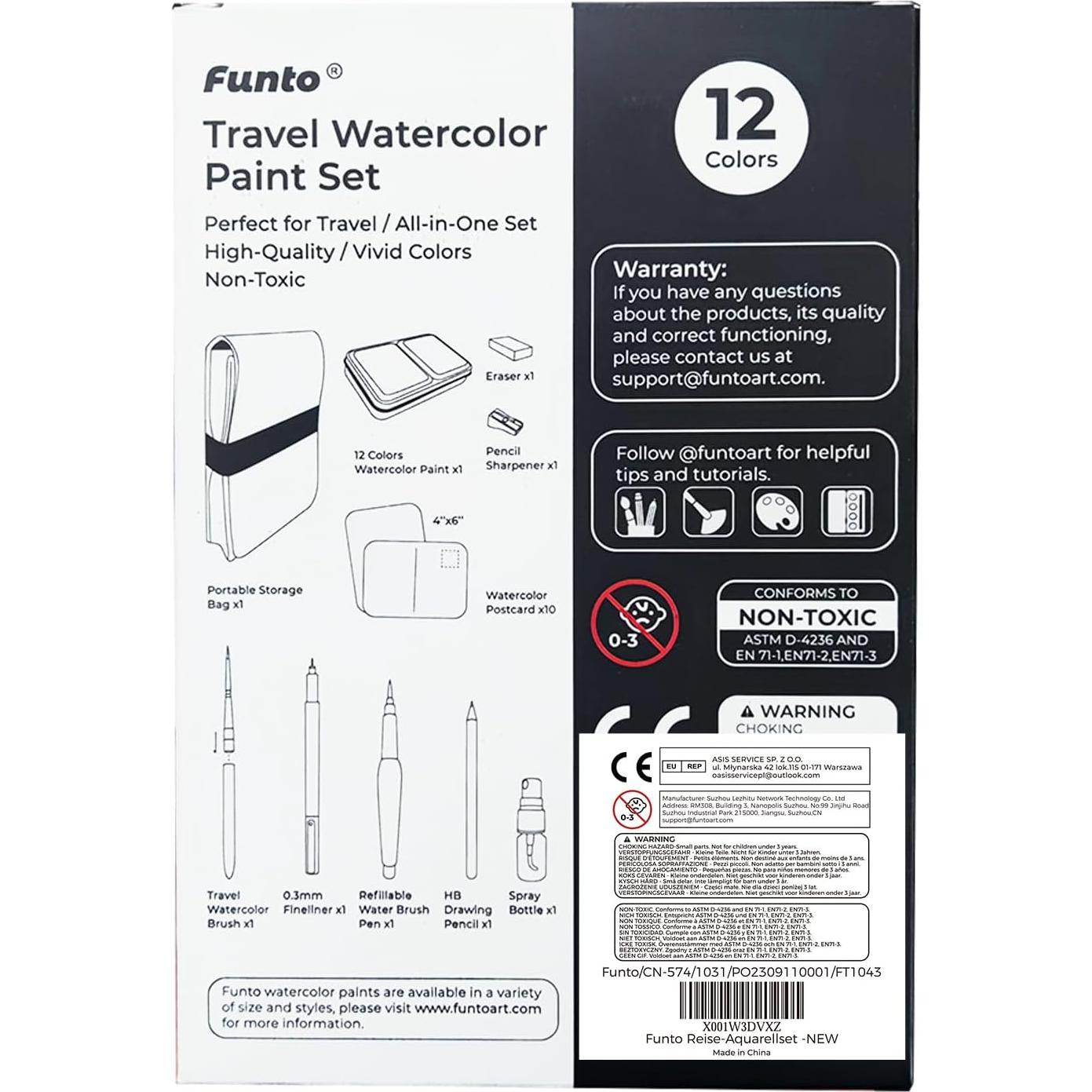 Juego de Acuarelas Funto Travel 12 Colores Portátil