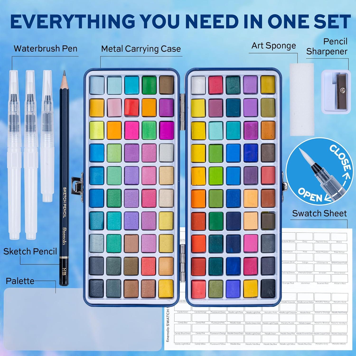 Juego de Pinturas Acuareladas Finenolo 100 Colores Profesionales