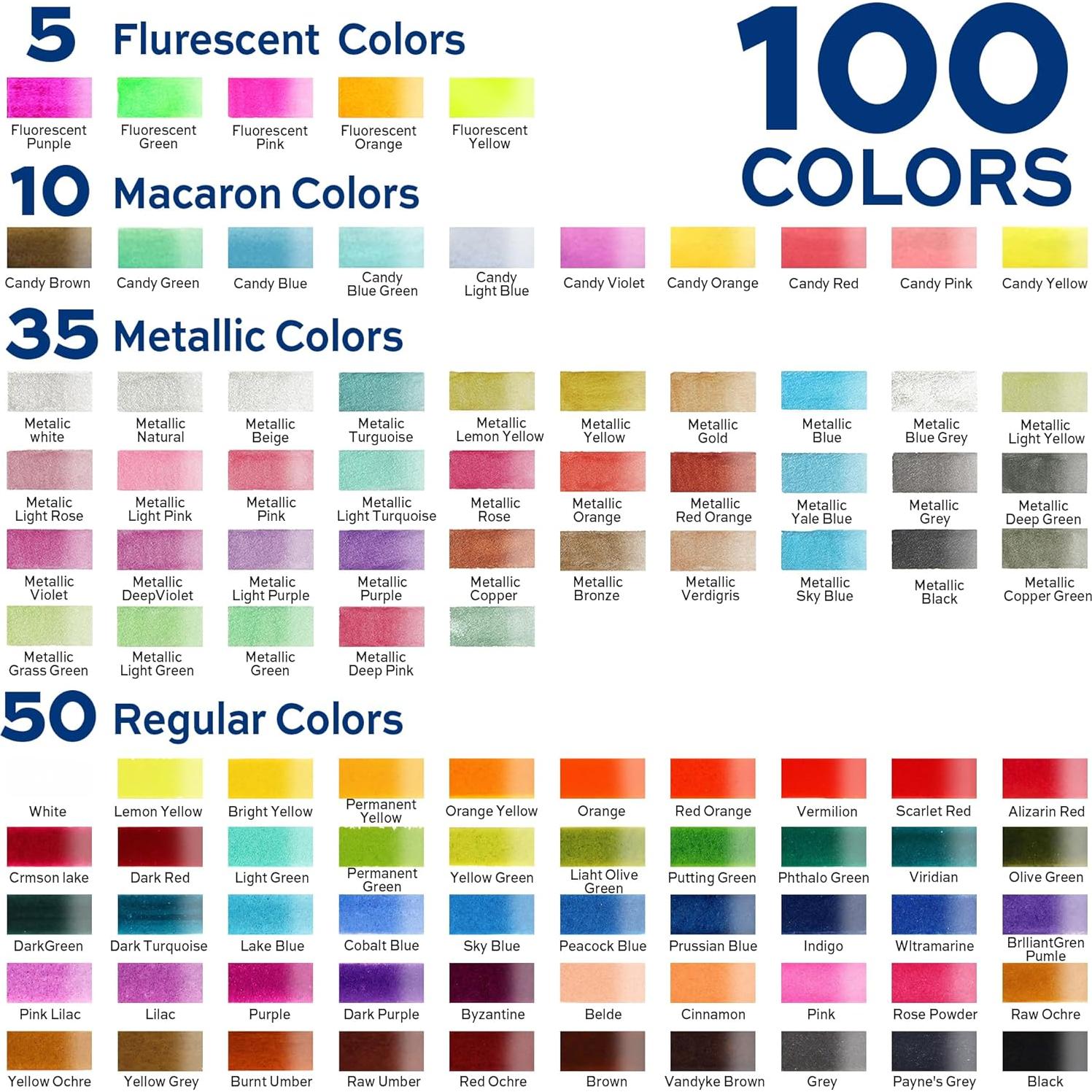 Juego de Pinturas Acuareladas Finenolo 100 Colores Profesionales